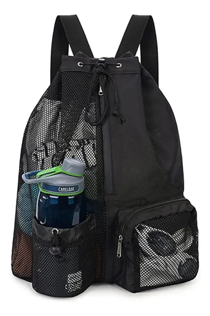 Mochila De Piscina De Natação Com Cordão Seca E Úmida Cor Preto